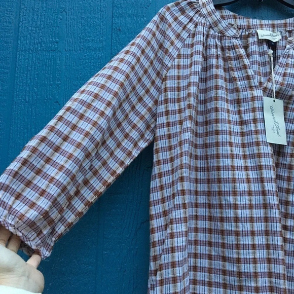 NWT Universal Threads Brown Plaid 3/4 Wide Sleeve Top Size Small - Picture 4 of 6